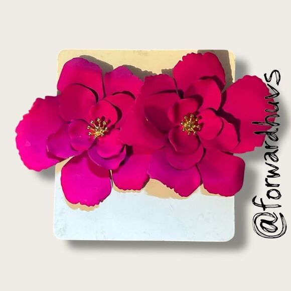 Hand Crafted Oversized Fuchsia Porcelain Floral Earrings - Picture 1 of 8